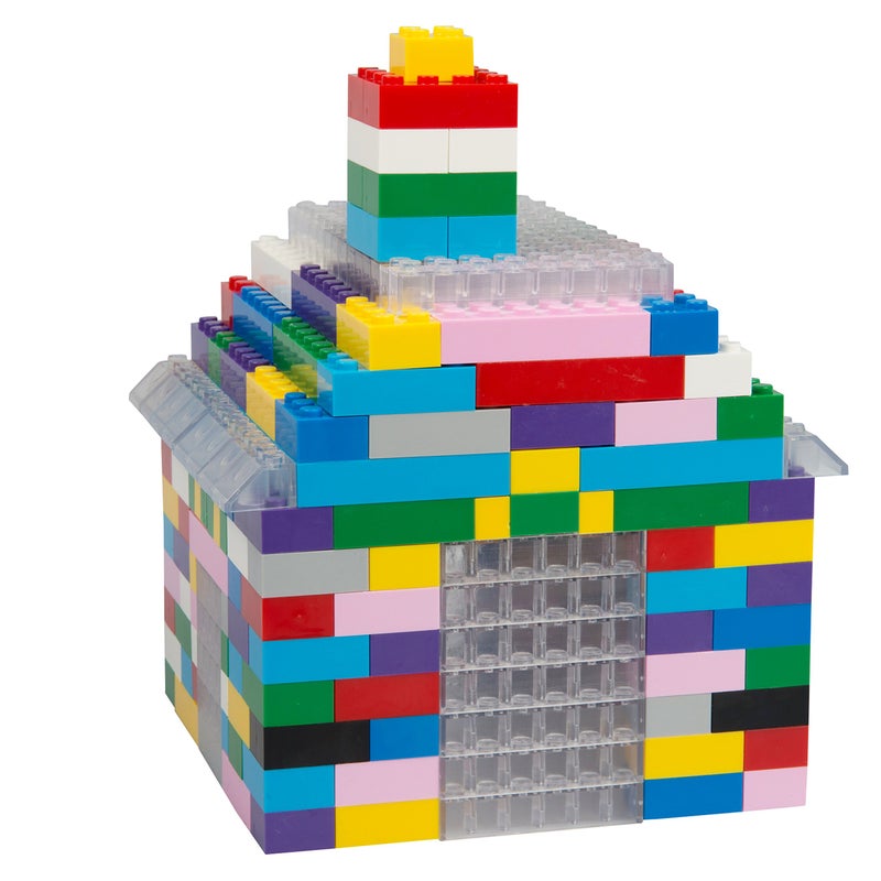SCS Direct Building Block Bricks - 1000 Pc Bulk Set of Unique Clear Color with 54 Roof Pieces - Great for Activity Tables, Creativity & School Projects - Image 4